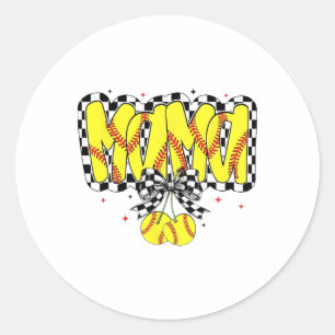 Retro Softll Mama Cherries Coquette Bow Chequered  Classic Round Sticker