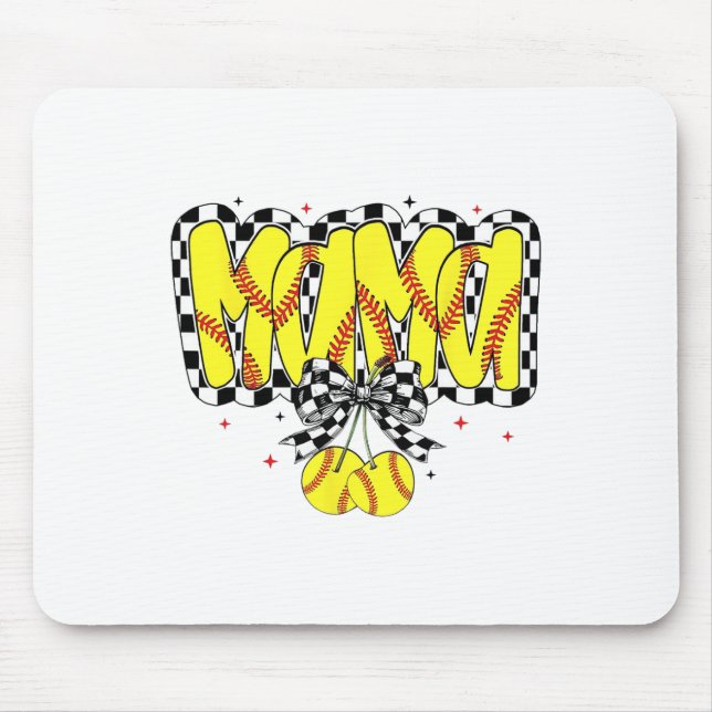Retro Softll Mama Cherries Coquette Bow Chequered  Mouse Pad (Front)