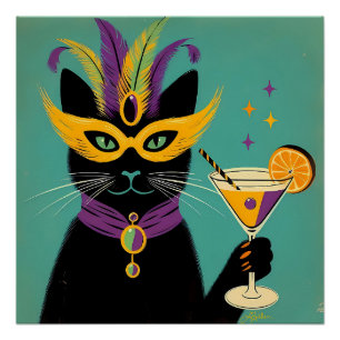 Retro Sophisticats Its Time to Mardi Gras Martini Poster