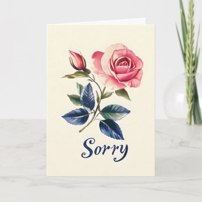 Retro Sorry Pink Rose Holiday Card (Front)