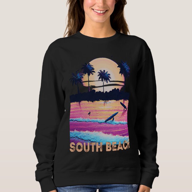 Retro South Beach Florida Souvenir Surf Sweatshirt (Front)