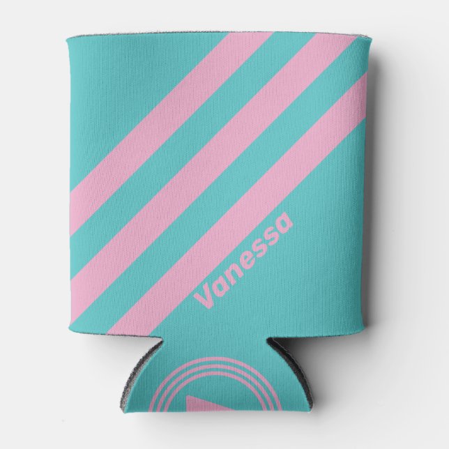 Retro South Beach Stripes with Name Can Cooler (Front)
