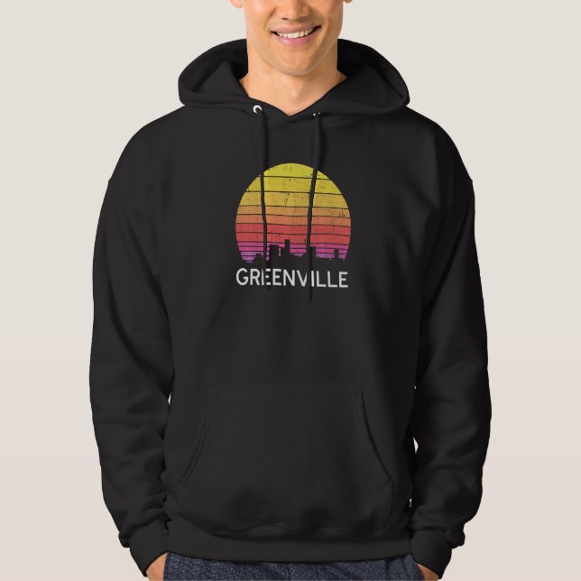 Retro South Carolina City Greenville Skyline Vinta Hoodie (Front)