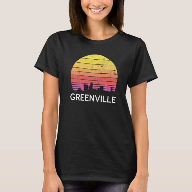 Retro South Carolina City Greenville Skyline Vinta T-Shirt (Front)
