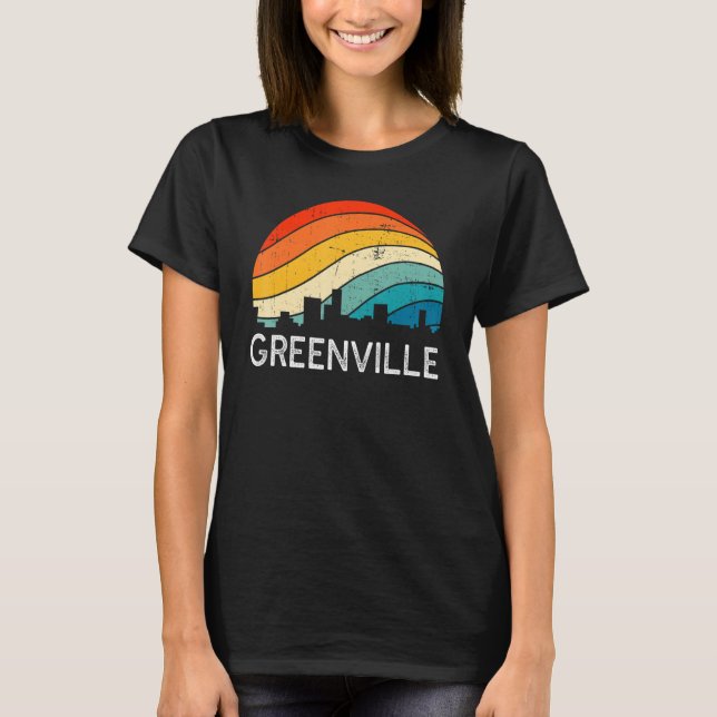 Retro South Carolina City Greenville Skyline Vinta T-Shirt (Front)