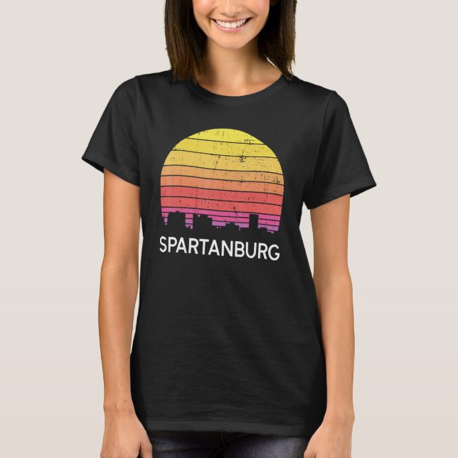 Retro South Carolina City Spartanburg Skyline Vint T-Shirt (Front)