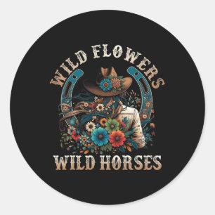 Retro Southern Sunset Cowgirl Wild Flowers - Wild  Classic Round Sticker