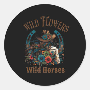 Retro Southern Sunset Cowgirl Wild Flowers - Wild Classic Round Sticker