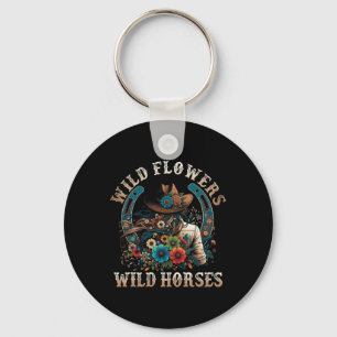 Retro Southern Sunset Cowgirl Wild Flowers - Wild  Key Ring