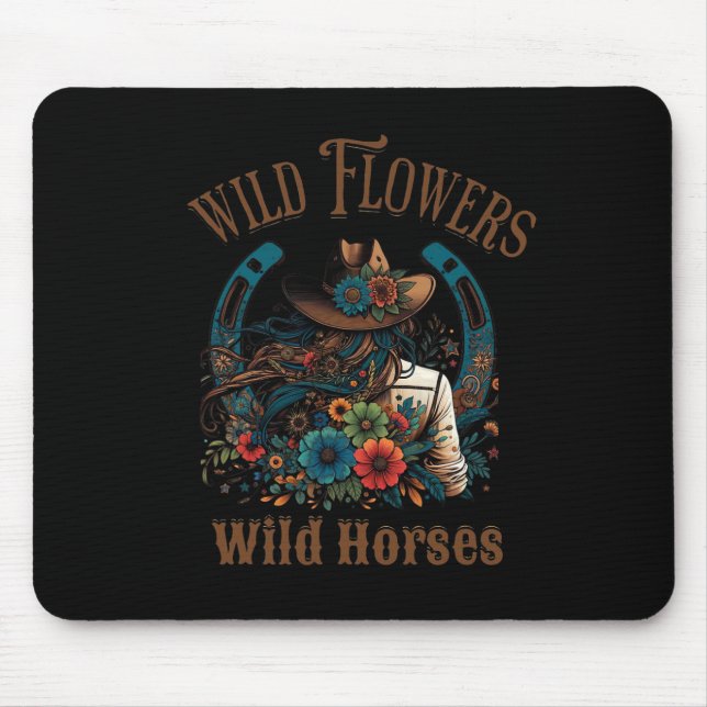 Retro Southern Sunset Cowgirl Wild Flowers - Wild  Mouse Pad (Front)