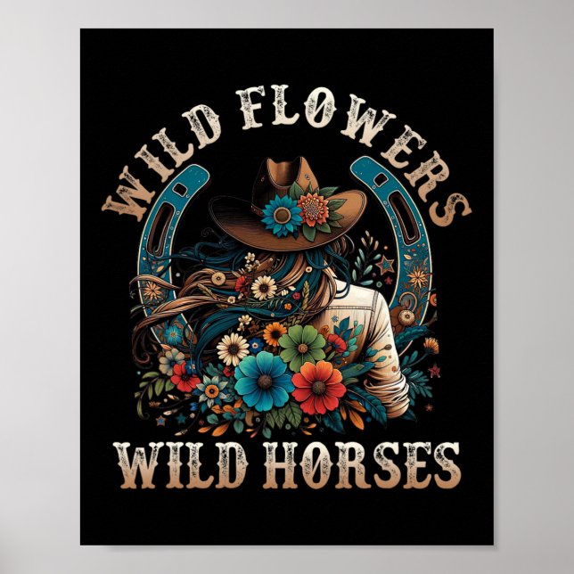 Retro Southern Sunset Cowgirl Wild Flowers - Wild  Poster (Front)
