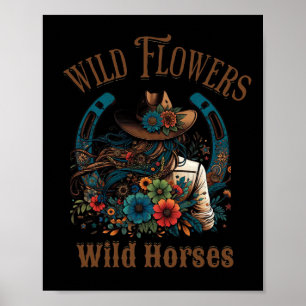 Retro Southern Sunset Cowgirl Wild Flowers - Wild  Poster
