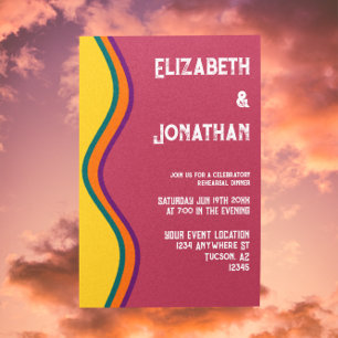 Retro Southwestern Waves Rehearsal Dinner Invitation