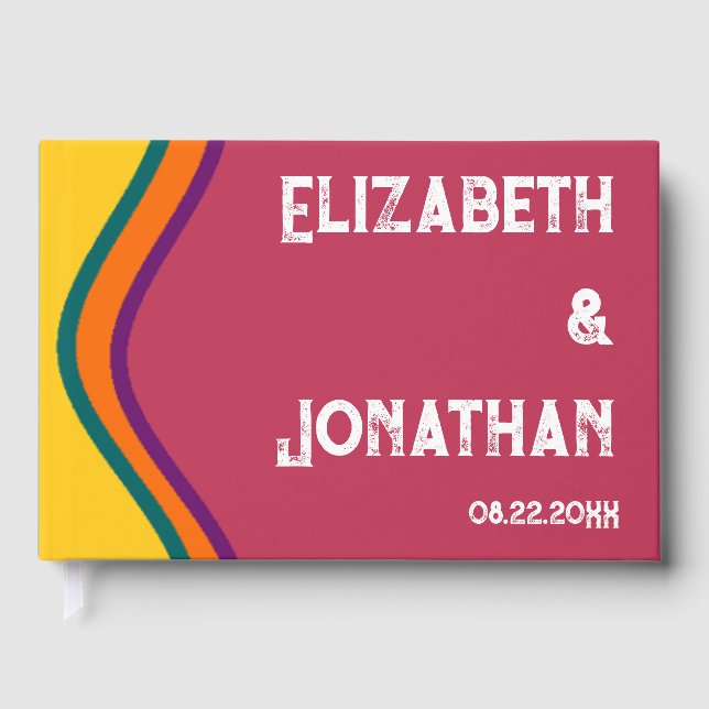 Retro Southwestern Waves Wedding Guest Book (Front)