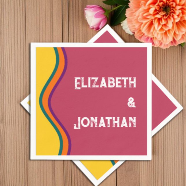 Retro Southwestern Waves Wedding Napkin (Creator Uploaded)