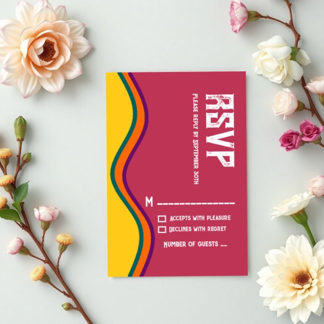 Retro Southwestern Waves Wedding RSVP Card (Creator Uploaded)