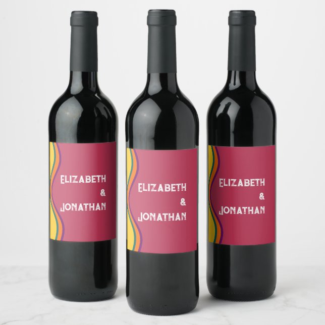 Retro Southwestern Waves Wedding Wine Label (Bottles)
