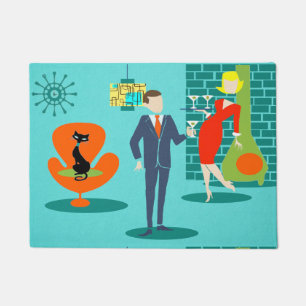 Retro Space Age Cartoon Couple Door Mat