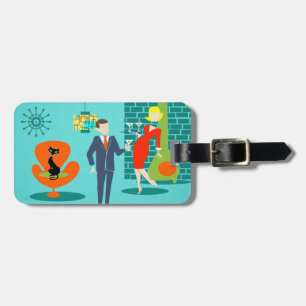 Retro Space Age Cartoon Couple Luggage Tag
