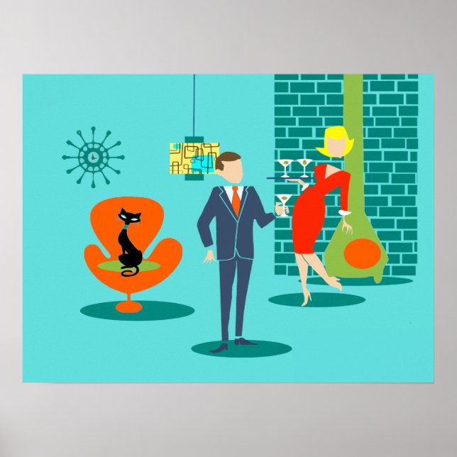 Retro Space Age Cartoon Couple Poster (Front)