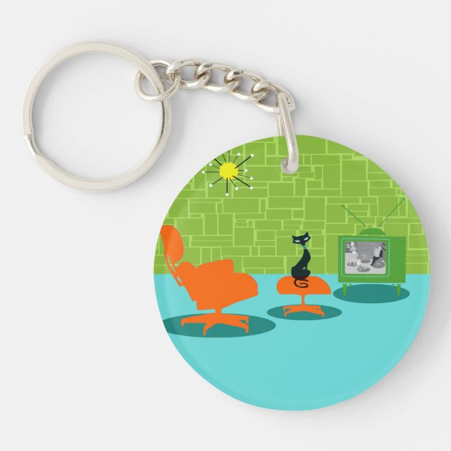 Retro Space Age Kitty Acrylic Keychain (Front)