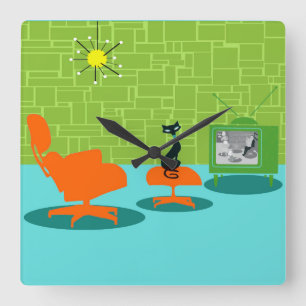 Retro Space Age Kitty Acrylic Wall Clock
