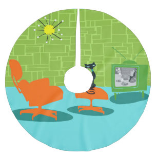 Retro Space Age Kitty Christmas Tree Skirt