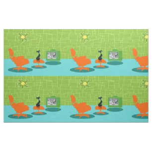 Retro Space Age Kitty Fabric