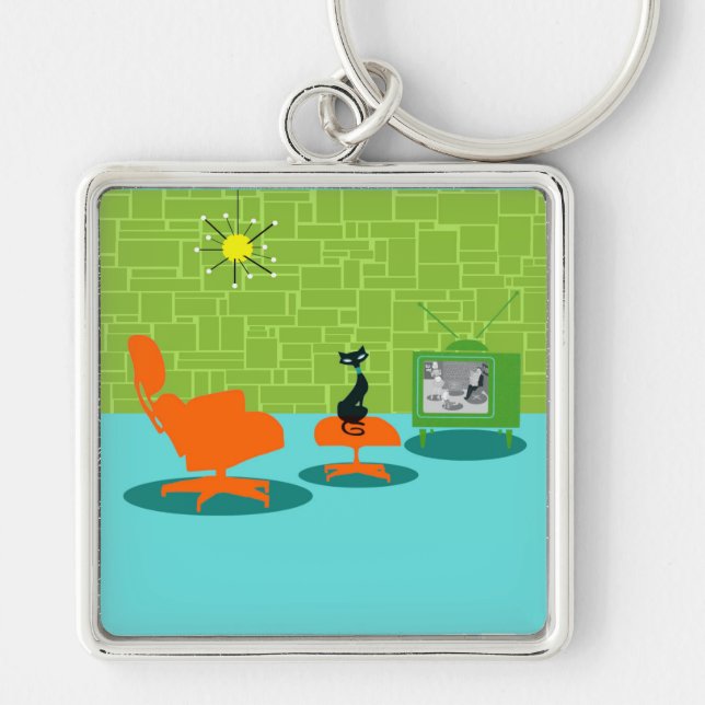 Retro Space Age Kitty Keychain (Front)