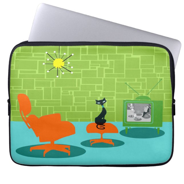Retro Space Age Kitty Laptop Sleeve (Front)