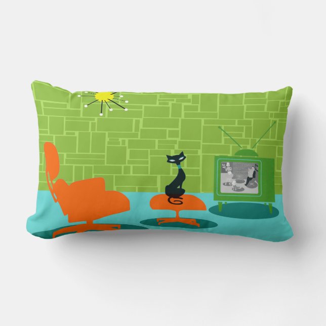 Retro Space Age Kitty Lumbar Pillow (Front)