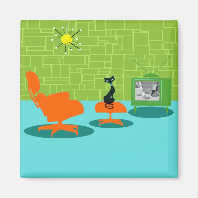 Retro Space Age Kitty Magnet (Front)