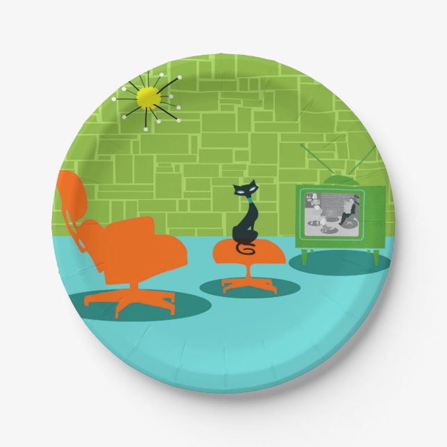 Retro Space Age Kitty Paper Plate (Front)