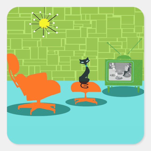 Retro Space Age Kitty Stickers (Front)