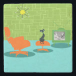 Retro Space Age Kitty Stone Coaster<br><div class="desc">It is said that dogs have owners and cats have staff. The feline on this Retro Space Age Kitty Stone Coaster couldn't agree more! The 1960's style, minimalist art design features a sleek, black cat in a mid century modern living room. The sophisticated room prominently features a green, stone wall....</div>