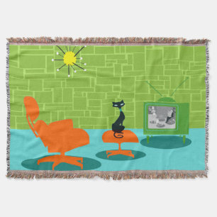 Retro Space Age Kitty Throw Blanket