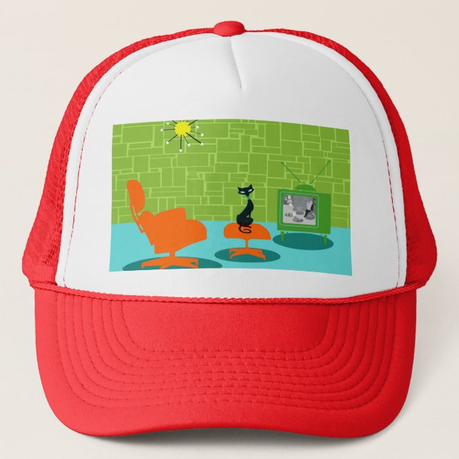 Retro Space Age Kitty Trucker Hat (Front)