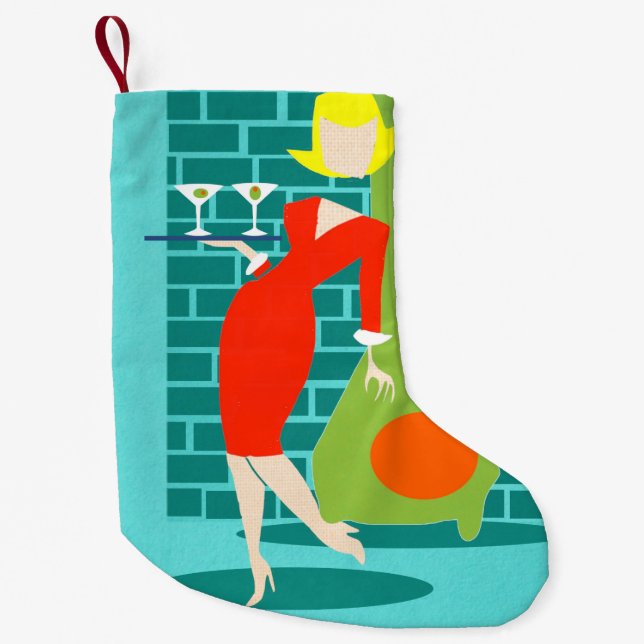 Retro Space Age Martini Woman Christmas Stocking (Front)