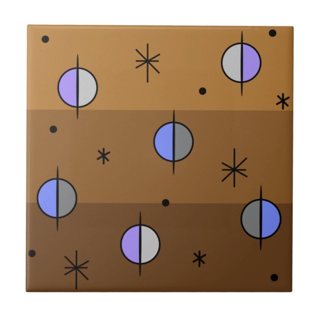 Retro Space Age Planets Stars Brown Ceramic Tile (Front)