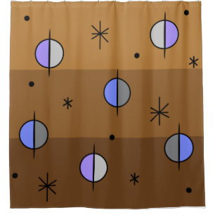 Retro Space Age Planets Stars Brown Shower Curtain