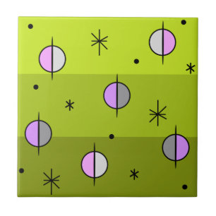 Retro Space Age Planets Stars Chartreuse Ceramic Tile