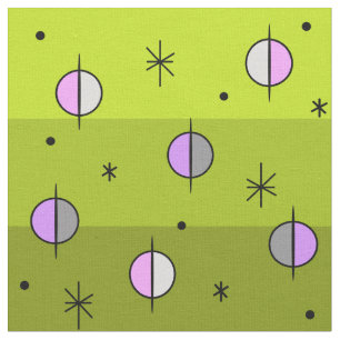 Retro Space Age Planets Stars Chartreuse Fabric
