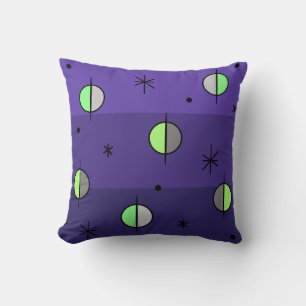 Retro Space Age Planets Stars Indigo Cushion