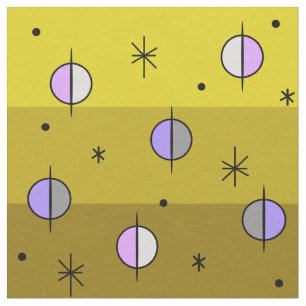 Retro Space Age Planets Stars Ochre Yellow Fabric