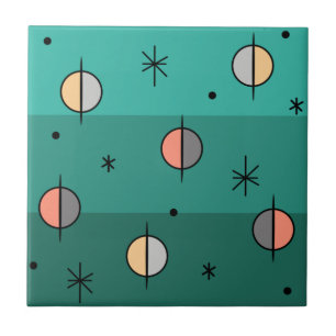 Retro Space Age Planets Stars Turquoise Ceramic Tile
