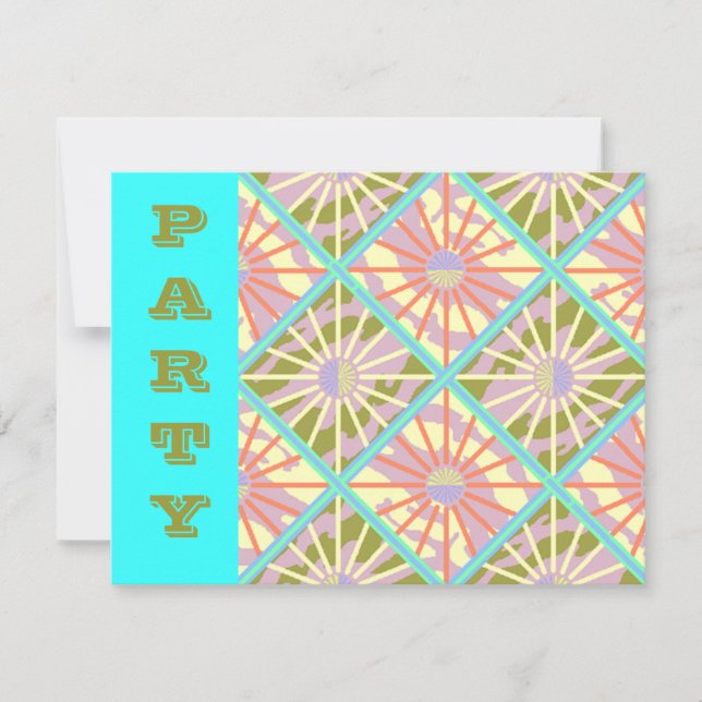 RETRO SPACE-AGE SUN-BURSTS & TURQUOISE INVITATIONS (Front)