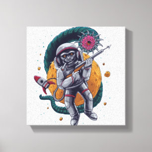 Retro Space Astronaut Cosmic Creature Sci Fi Adven Canvas Print