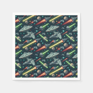 Retro Space Battle Sci-Fi Spaceship Comic Pattern Napkin