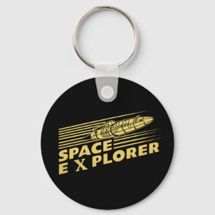 Retro Space Explorer Rocket Graphic Key Ring