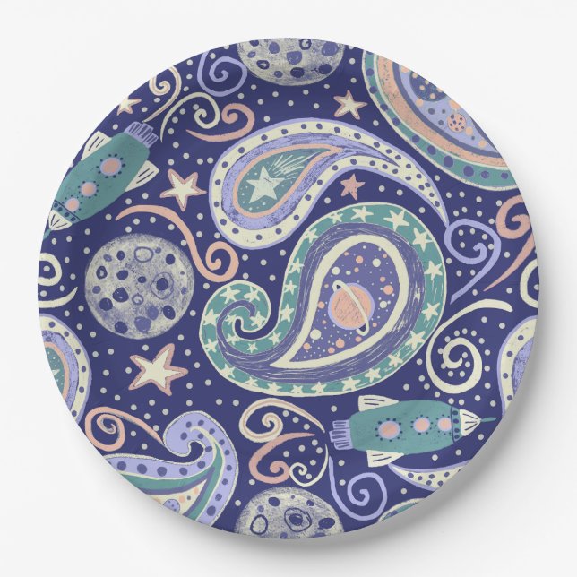 Retro Space Galaxy Design Paper Plate (Front)
